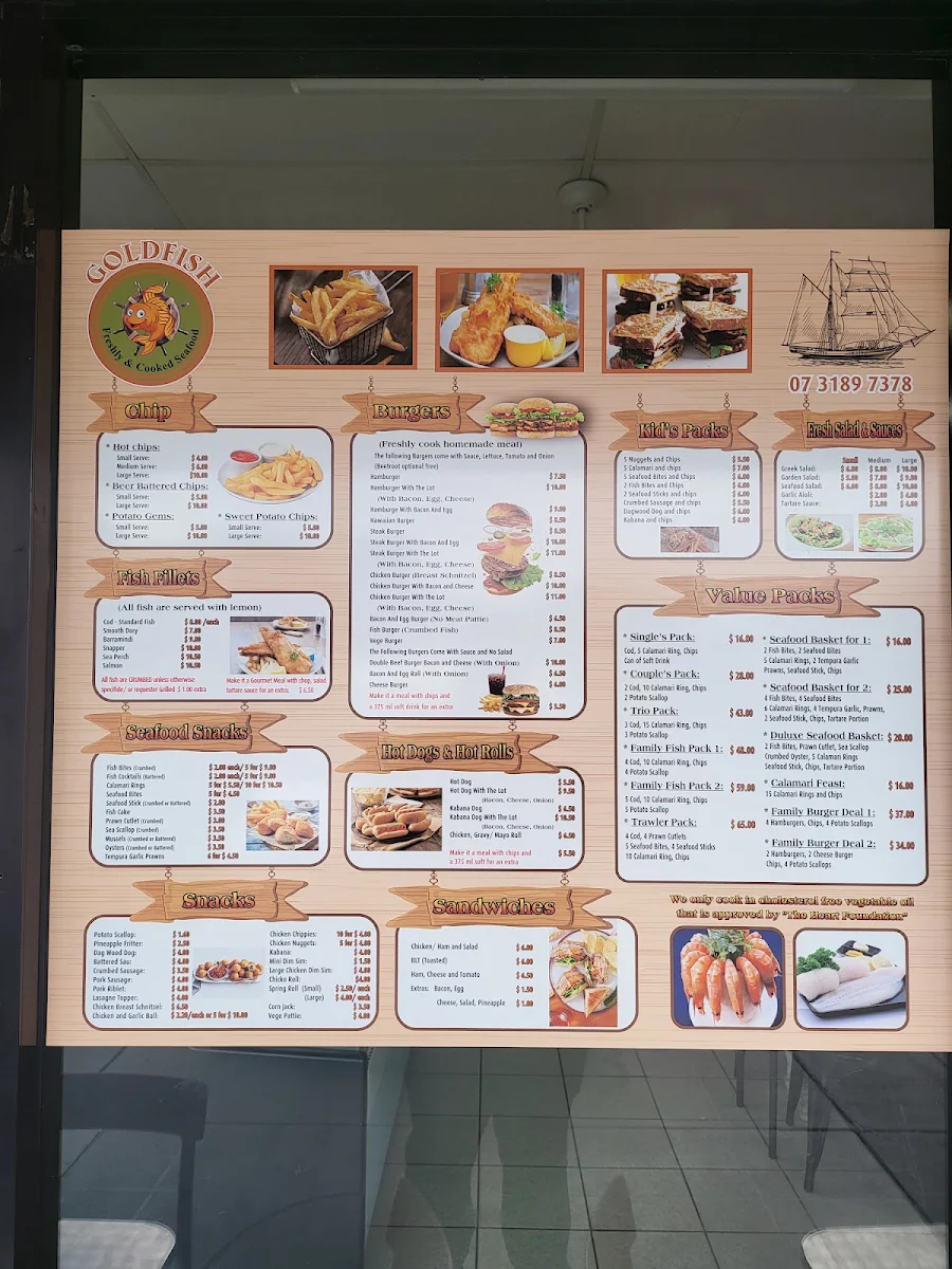Menu, Gold Fish Coopers Plains