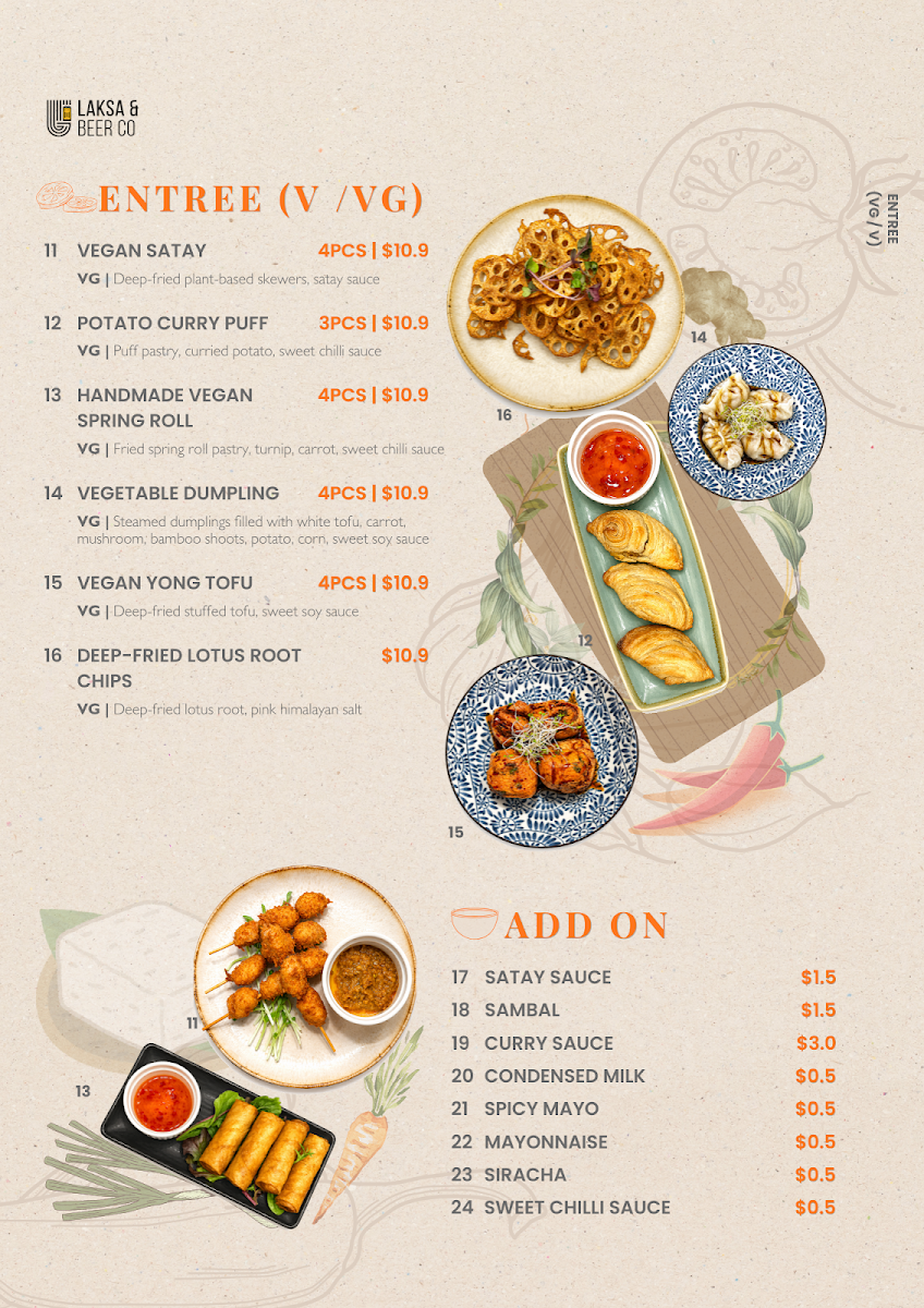Menu, Laksa & Beer Co