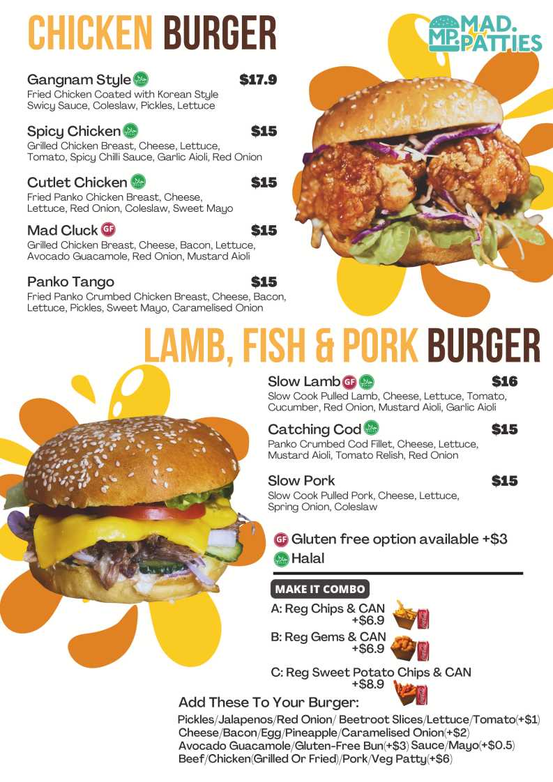 Menu, Mad Patties Endeavour Hills