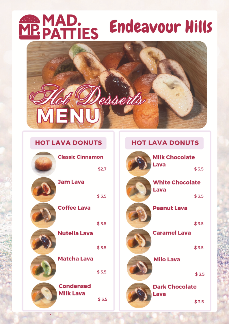 Menu, Mad Patties Endeavour Hills