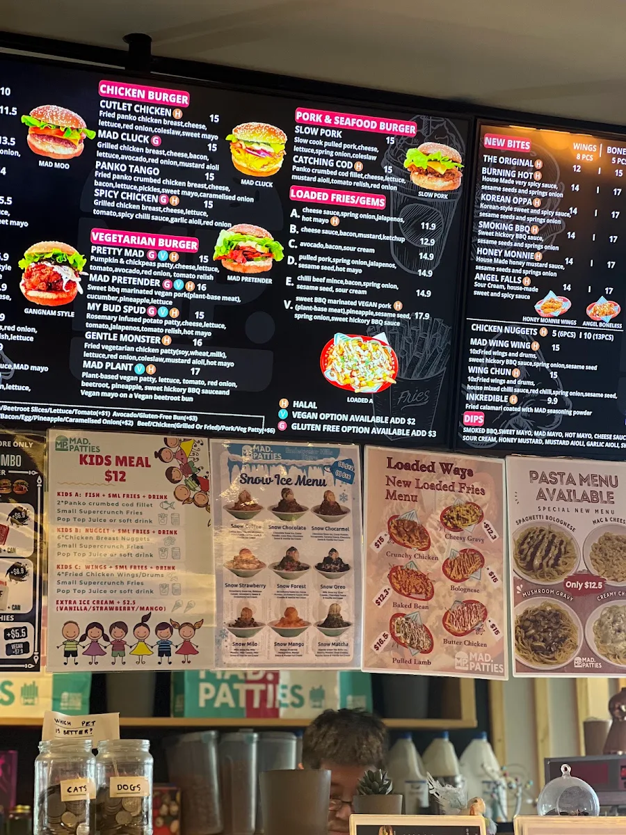 Menu, Mad Patties Endeavour Hills