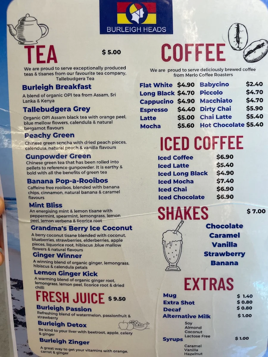 Menu, Burleigh Heads Mowbray Park SLSC