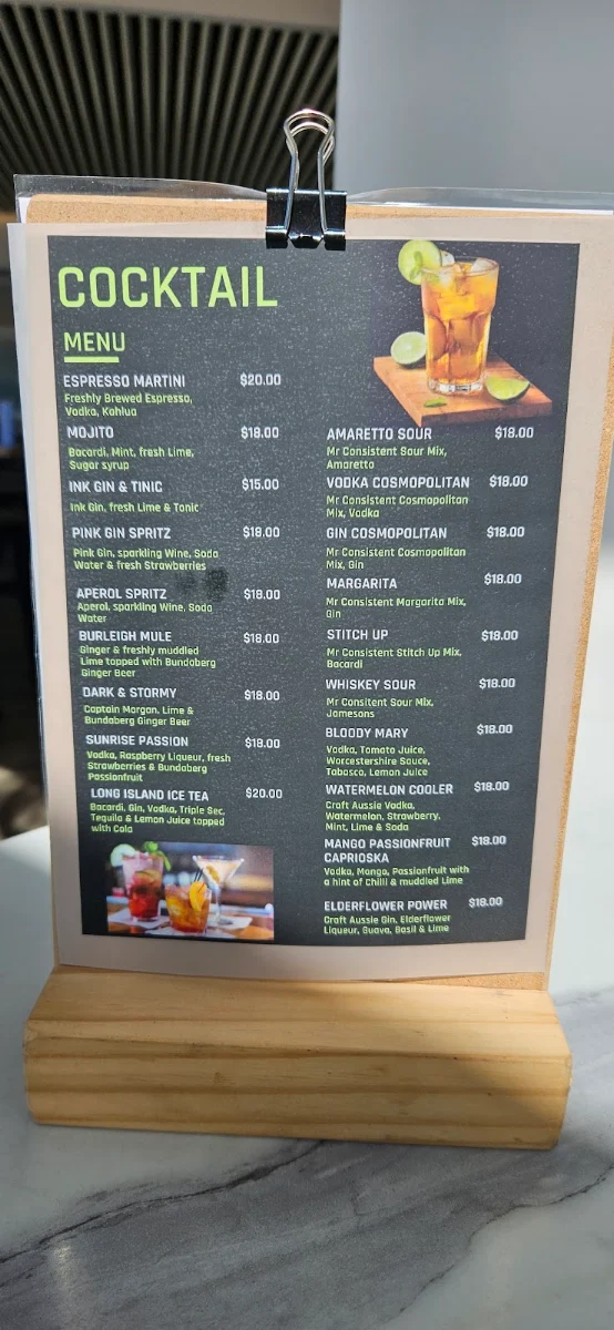 Menu, Burleigh Heads Mowbray Park SLSC