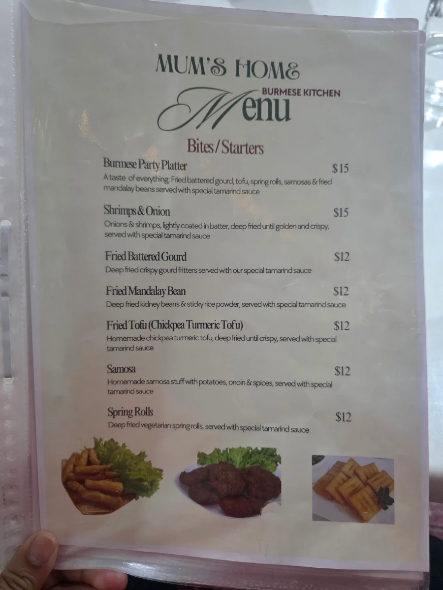 Menu, Mum's Home Burmese Kitchen