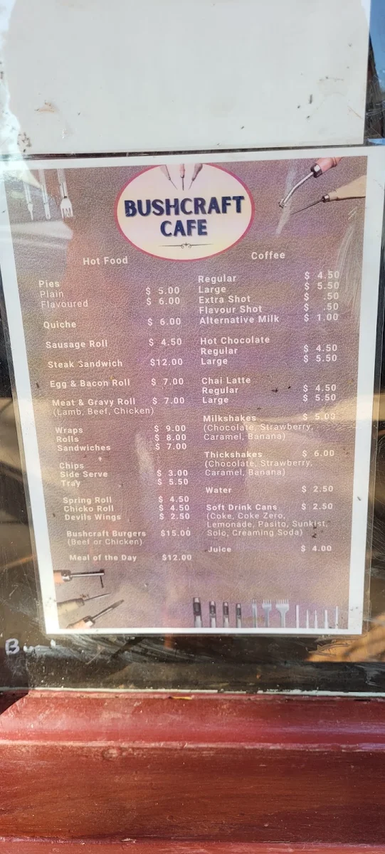 Menu, Bushcraft Cafe