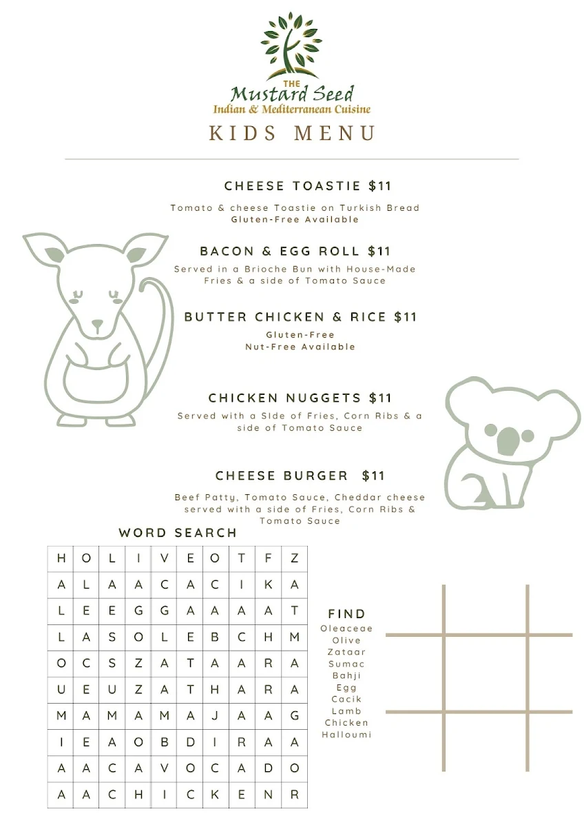 Menu, The Mustard Seed - Murray Bridge