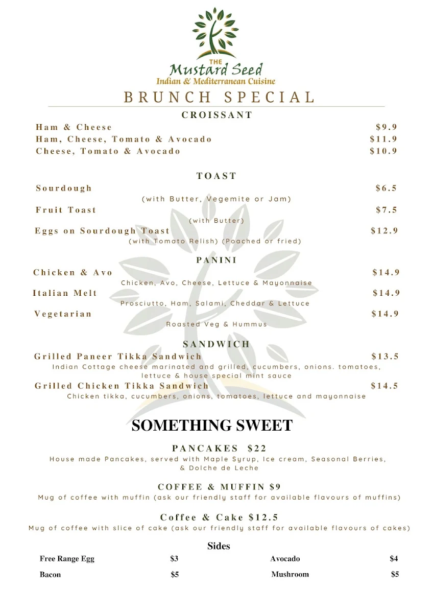 Menu, The Mustard Seed - Murray Bridge