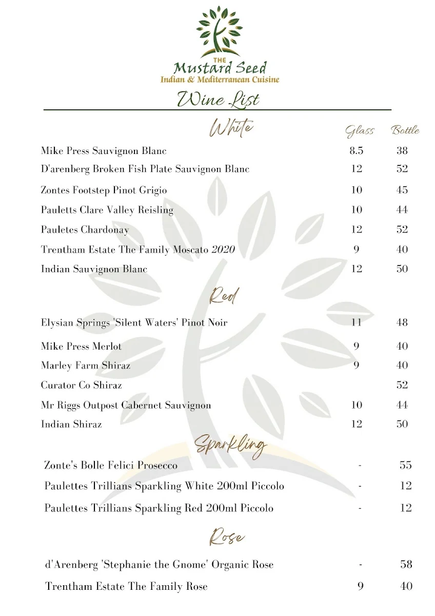 Menu, The Mustard Seed - Murray Bridge