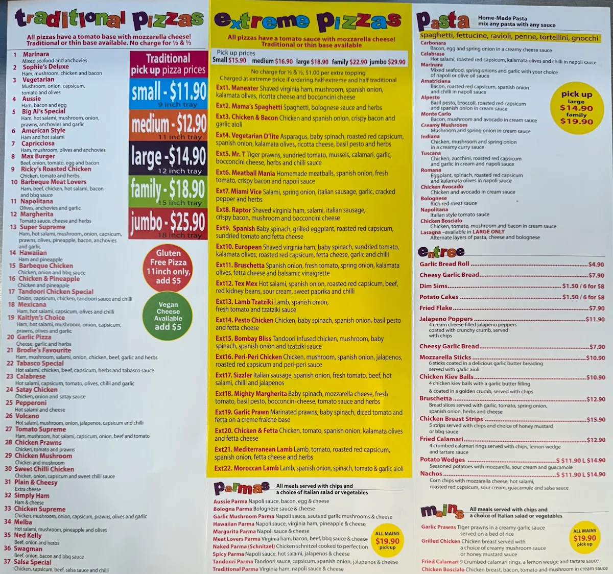 Menu, Big Al's Pizza - Boronia