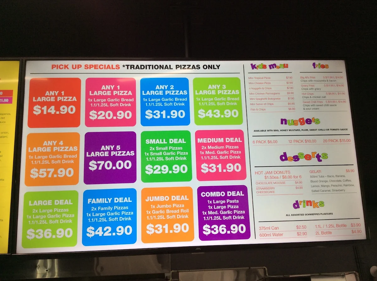Menu, Big Al's Pizza - Boronia