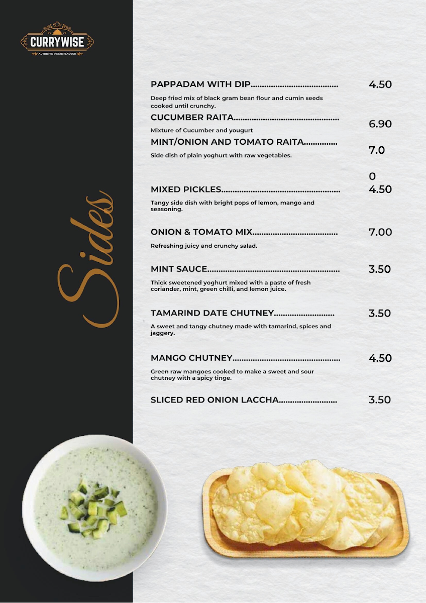 Menu, Currywise