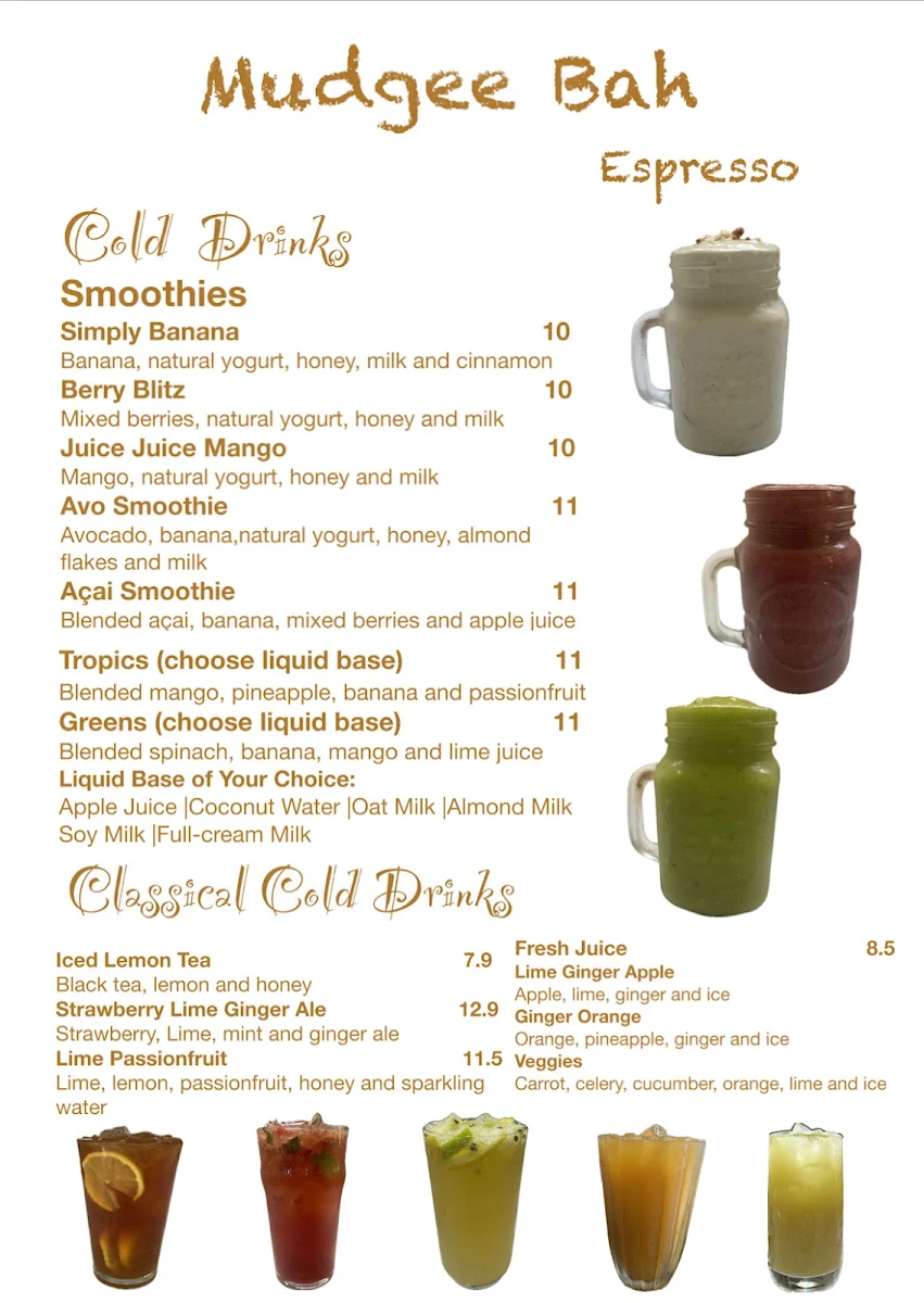 Menu, Mudgee Bah Espresso Cafe