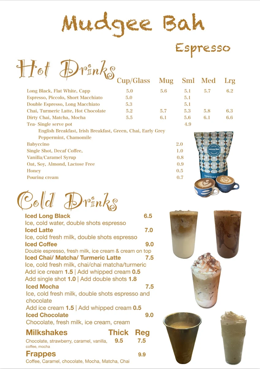 Menu, Mudgee Bah Espresso Cafe