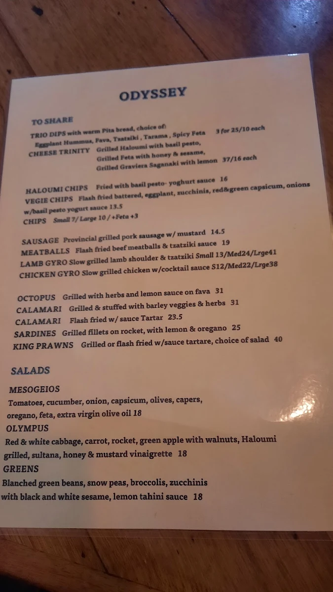 Menu, Odyssey