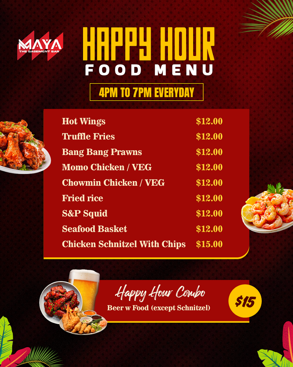 Menu, The Maya Lounge