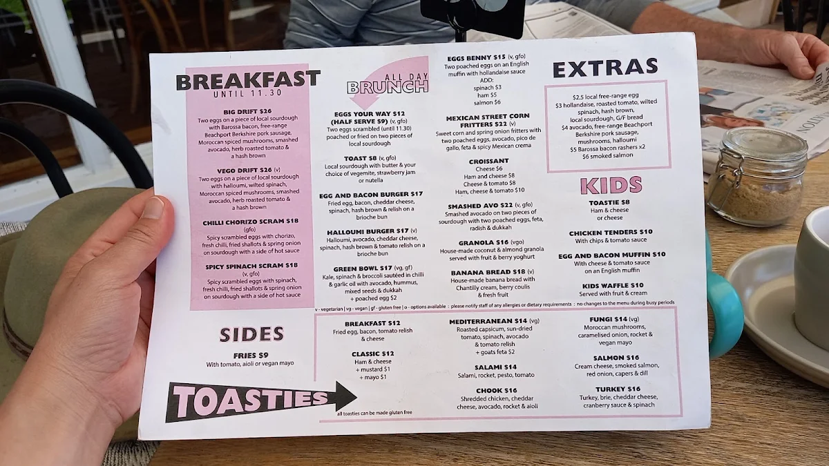 Menu, Drift @ Robe