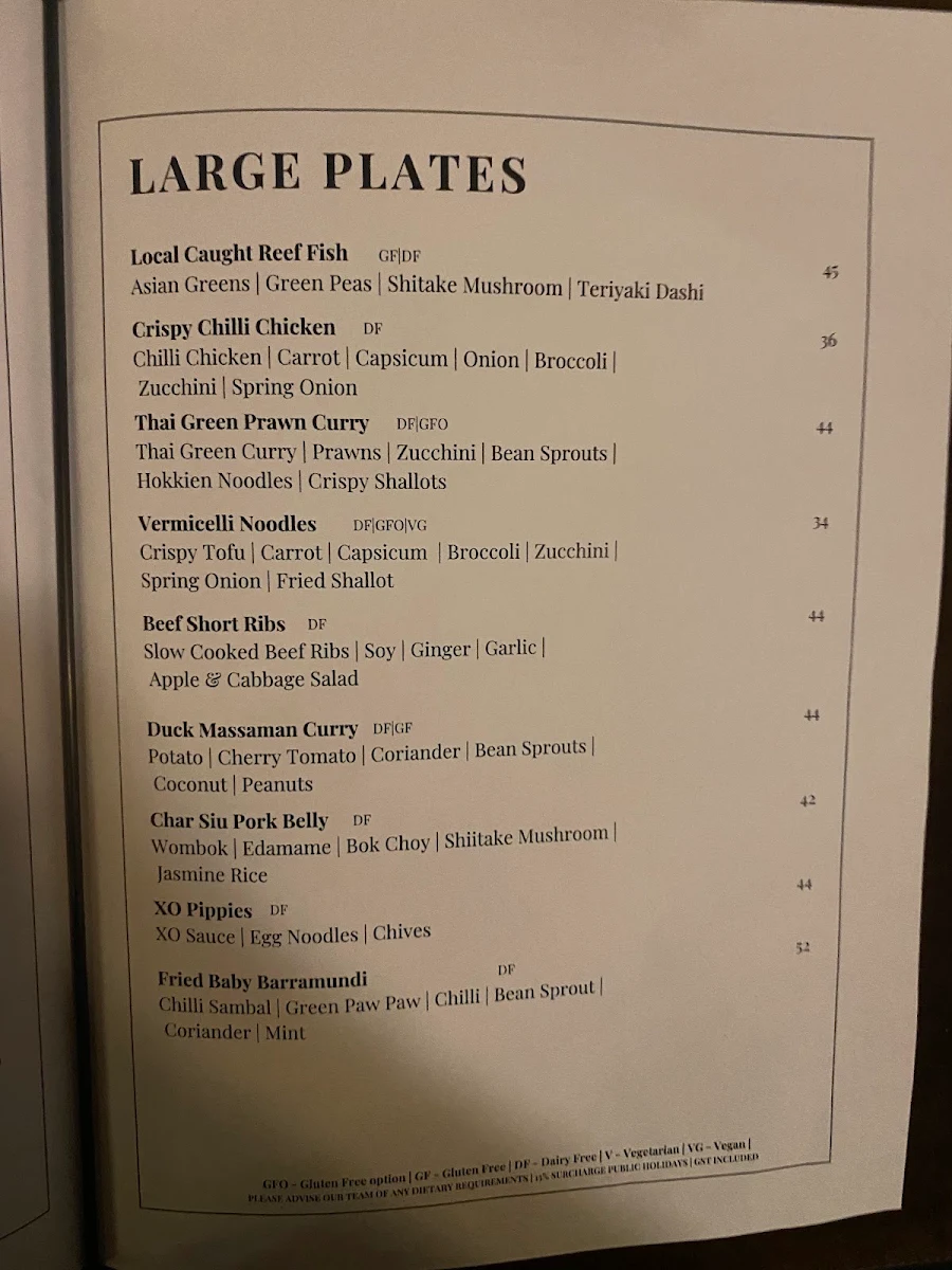 Menu, Infinity Restaurant