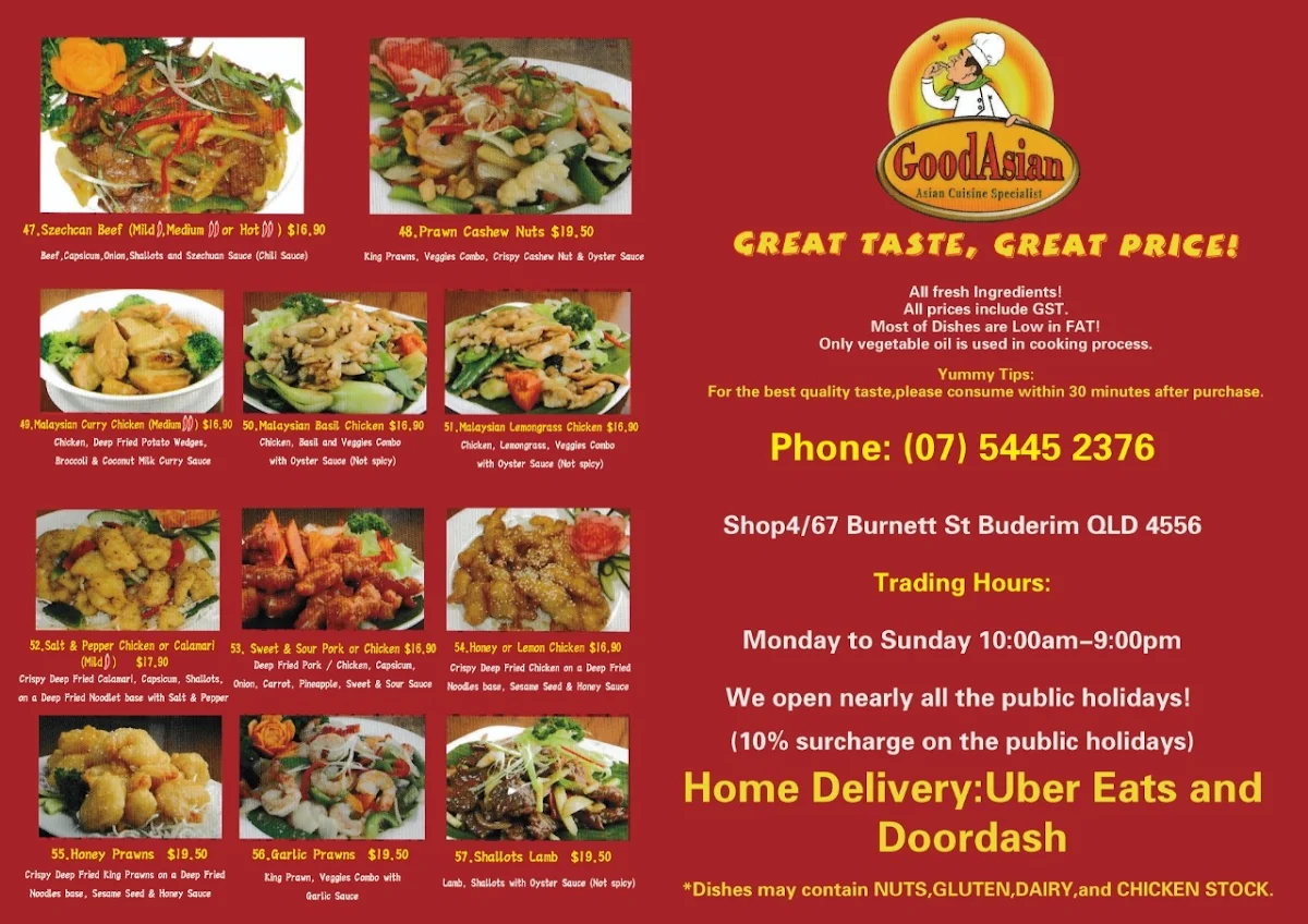 Menu, Good Asian Buderim Marketplace