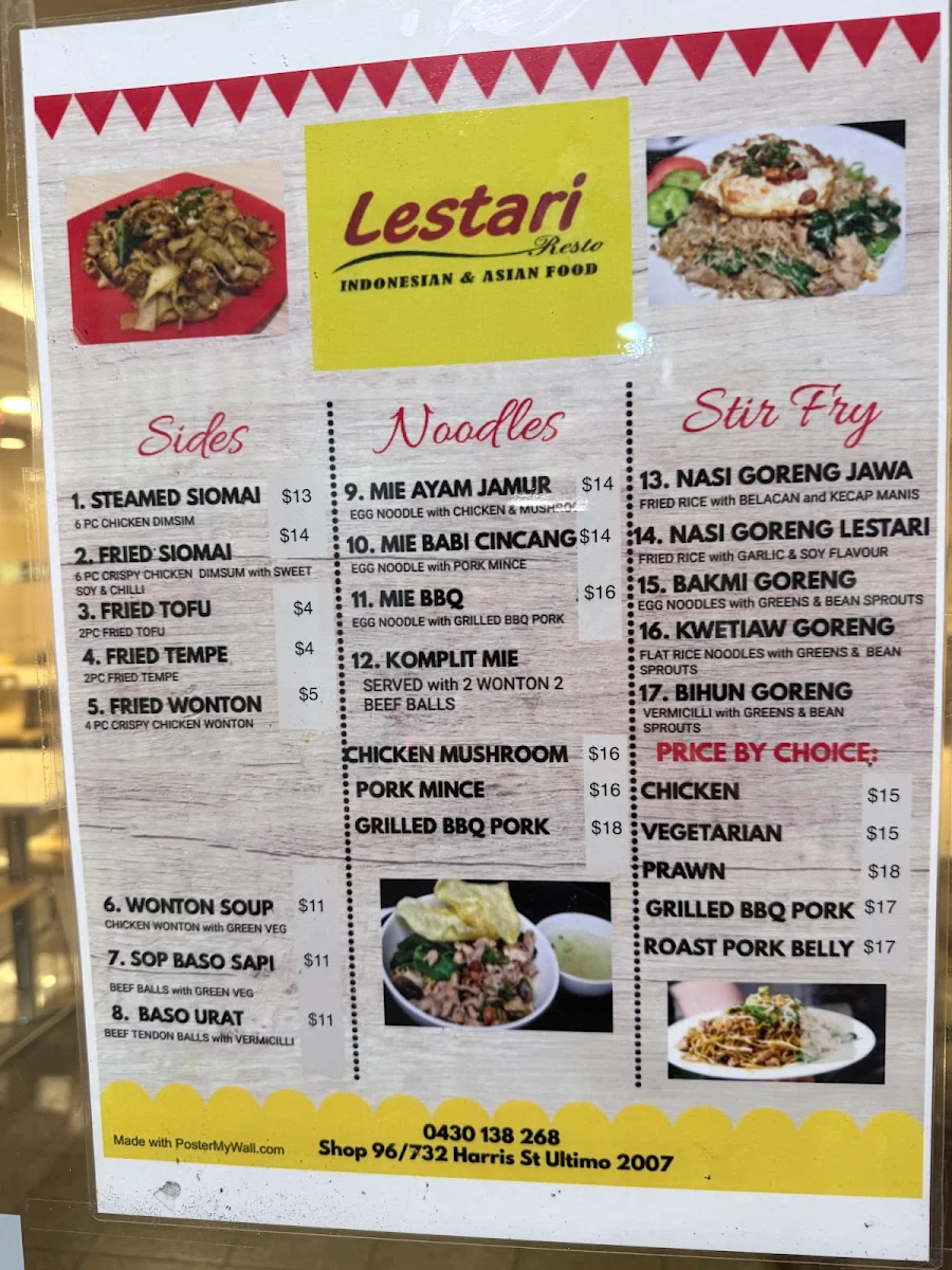 Menu, Lestari Resto
