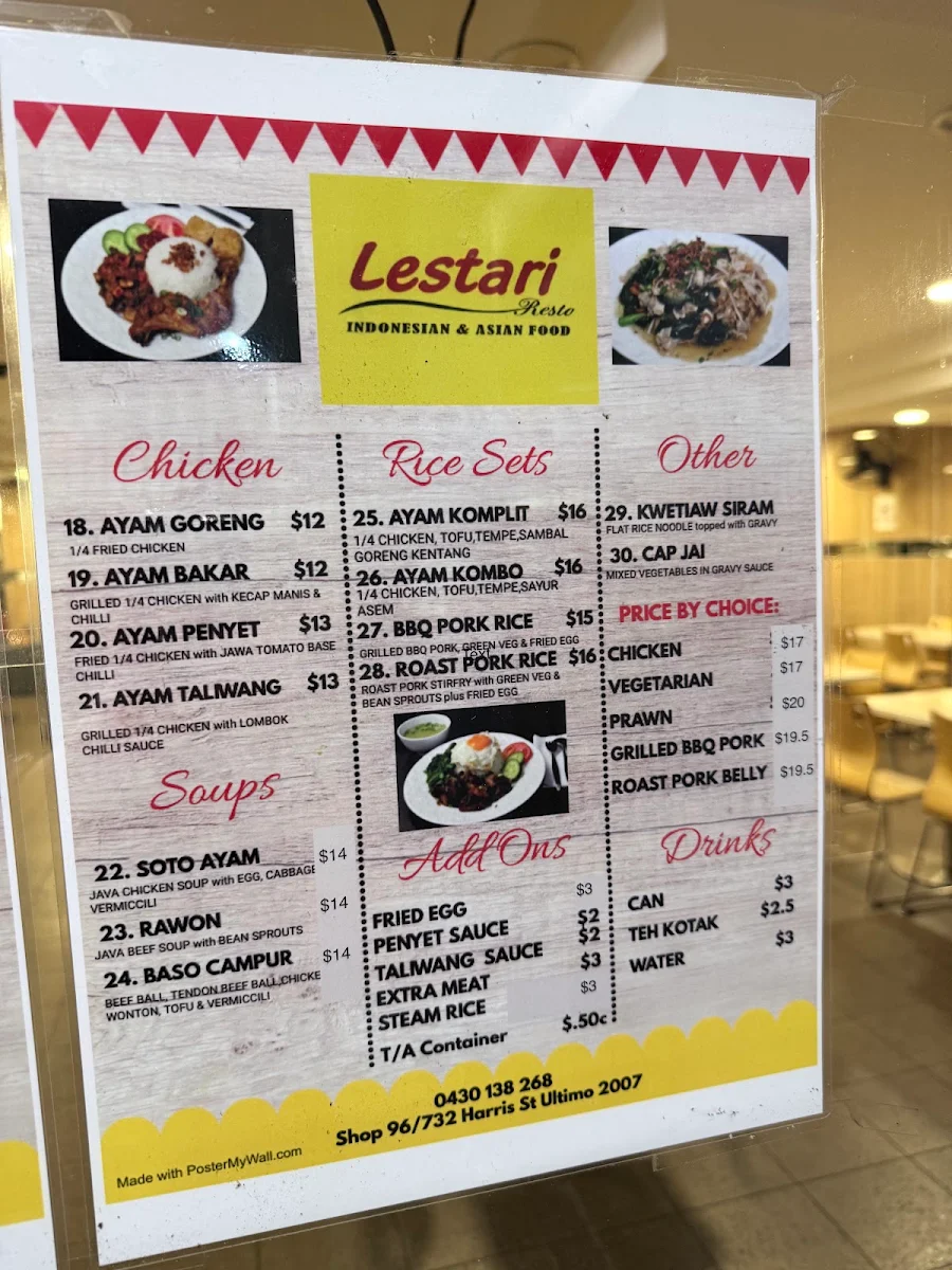Menu, Lestari Resto