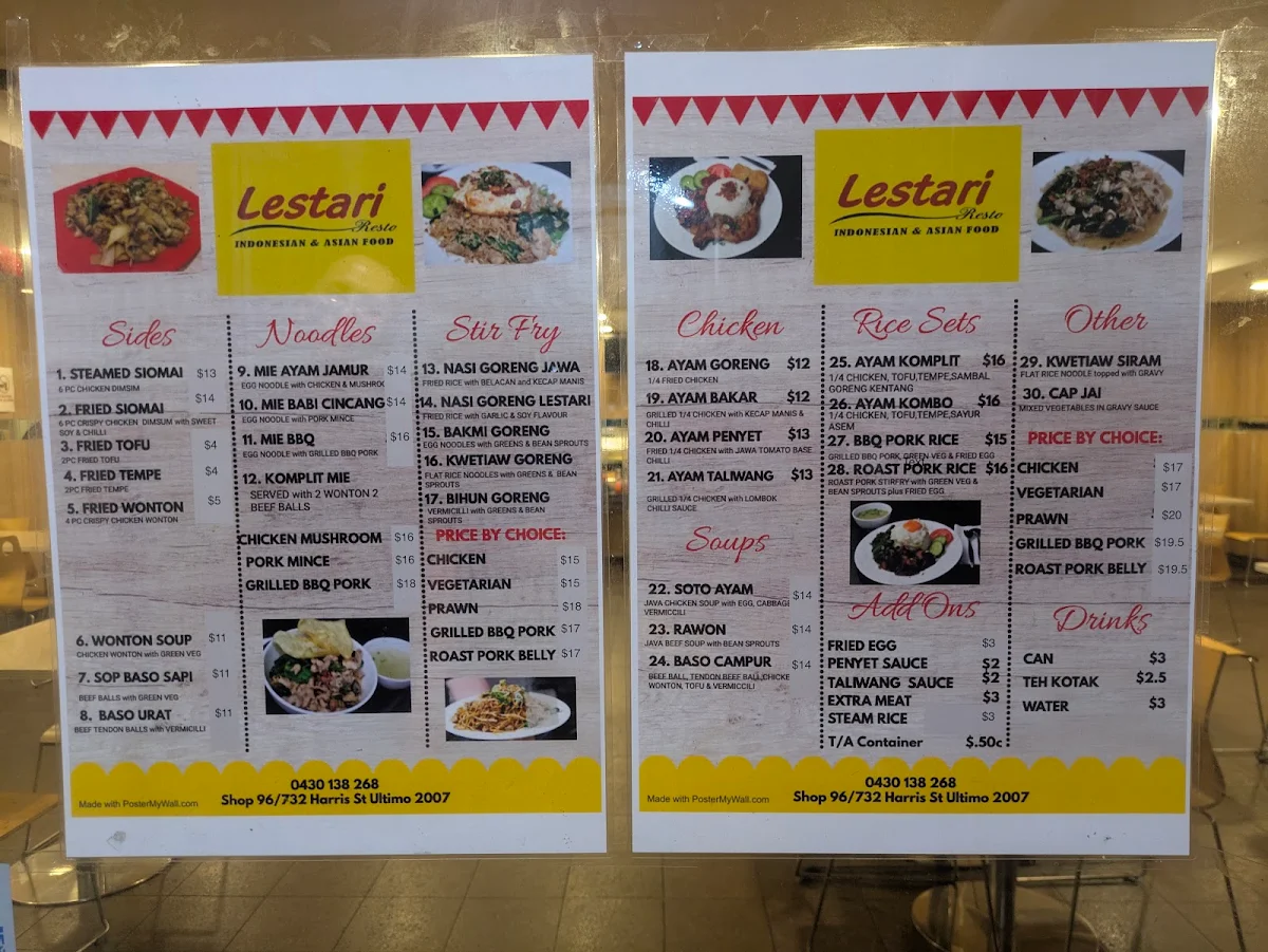 Menu, Lestari Resto