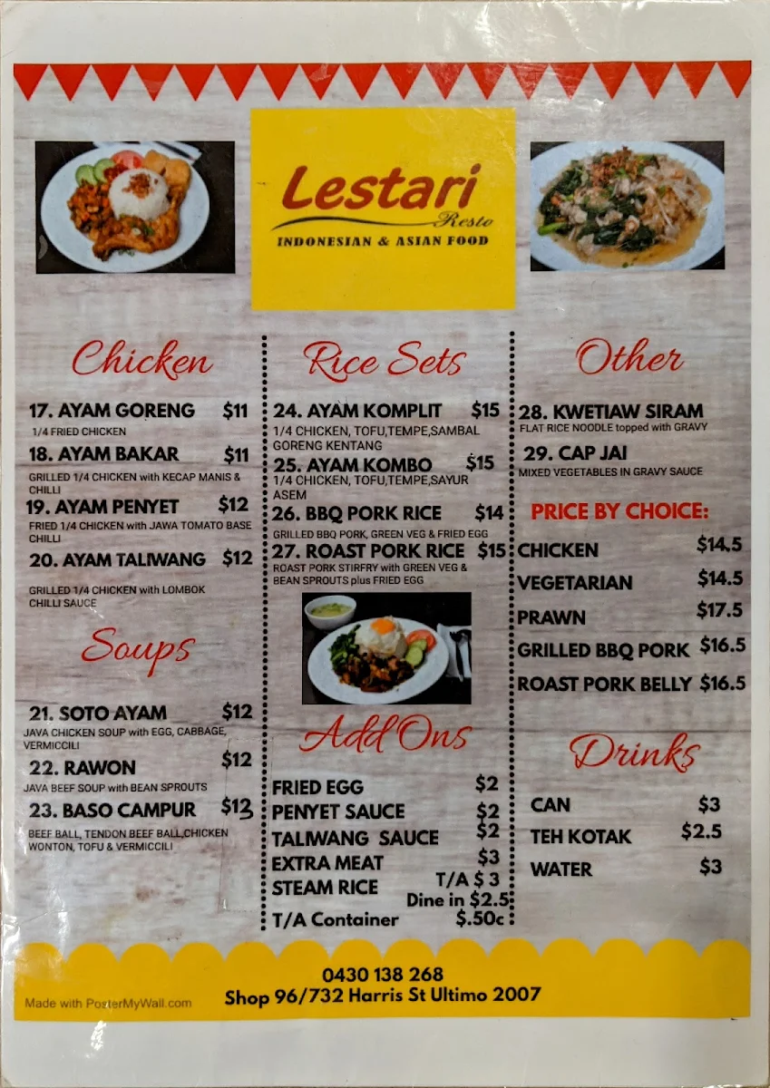 Menu, Lestari Resto