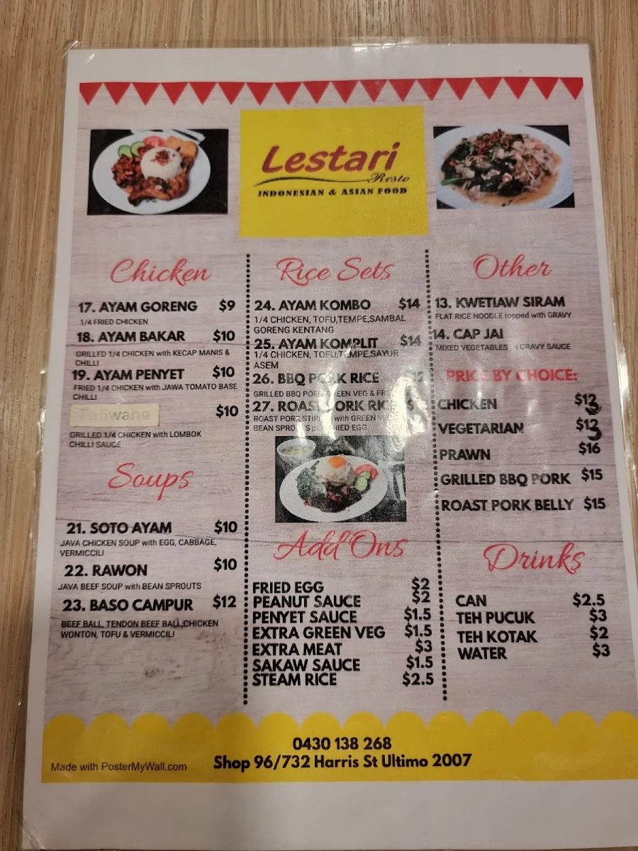Menu, Lestari Resto