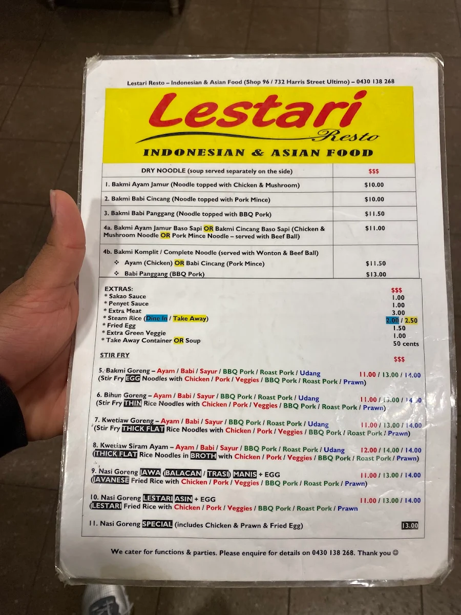 Menu, Lestari Resto