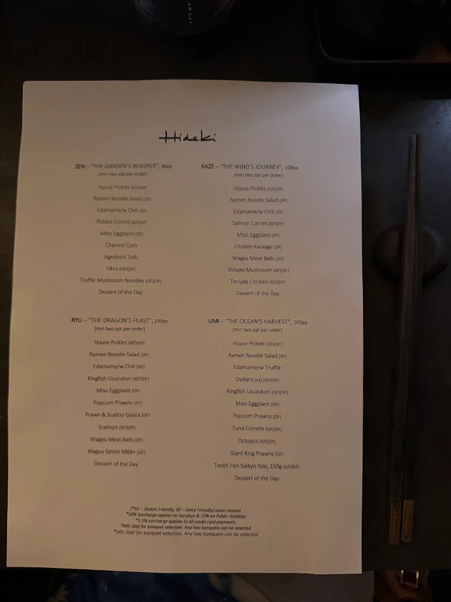 Menu, Hideki