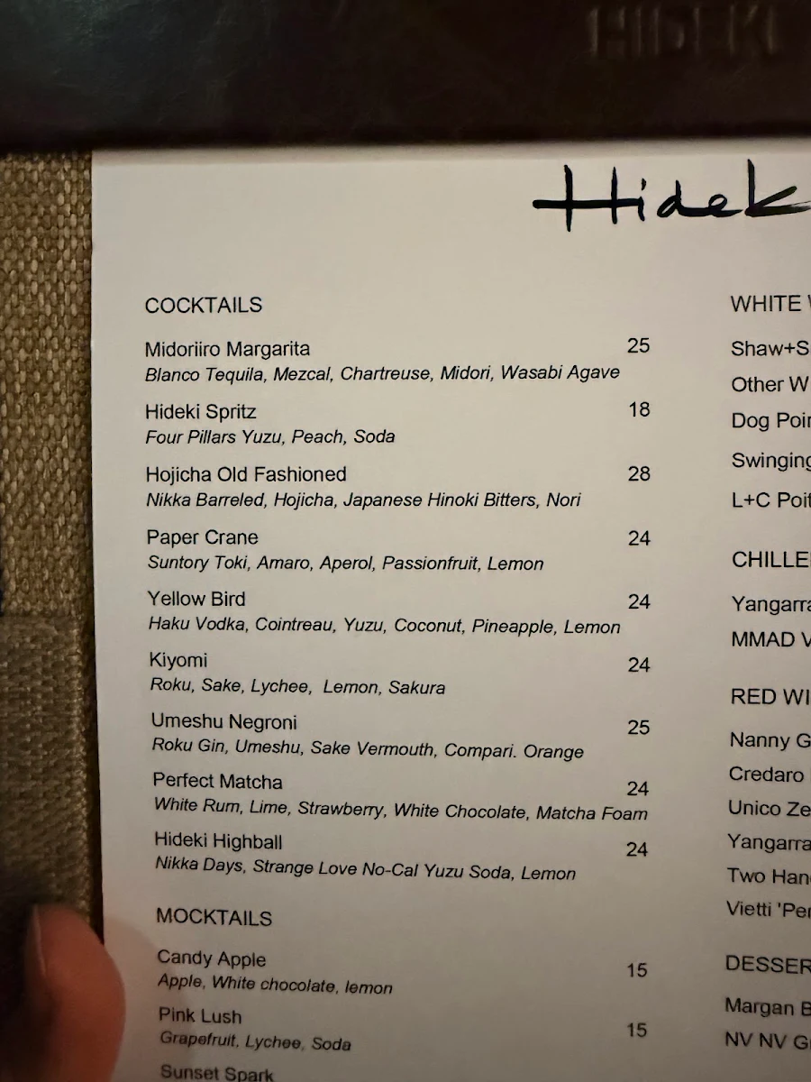 Menu, Hideki