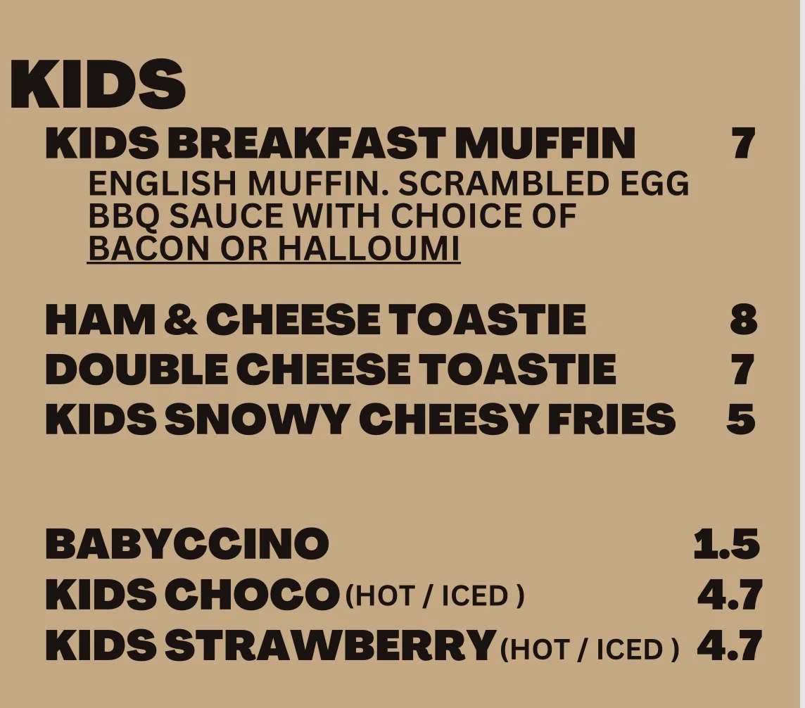Menu, Brown Deli