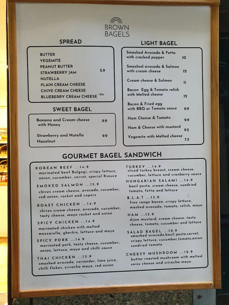 Menu, BROWN BAGELS