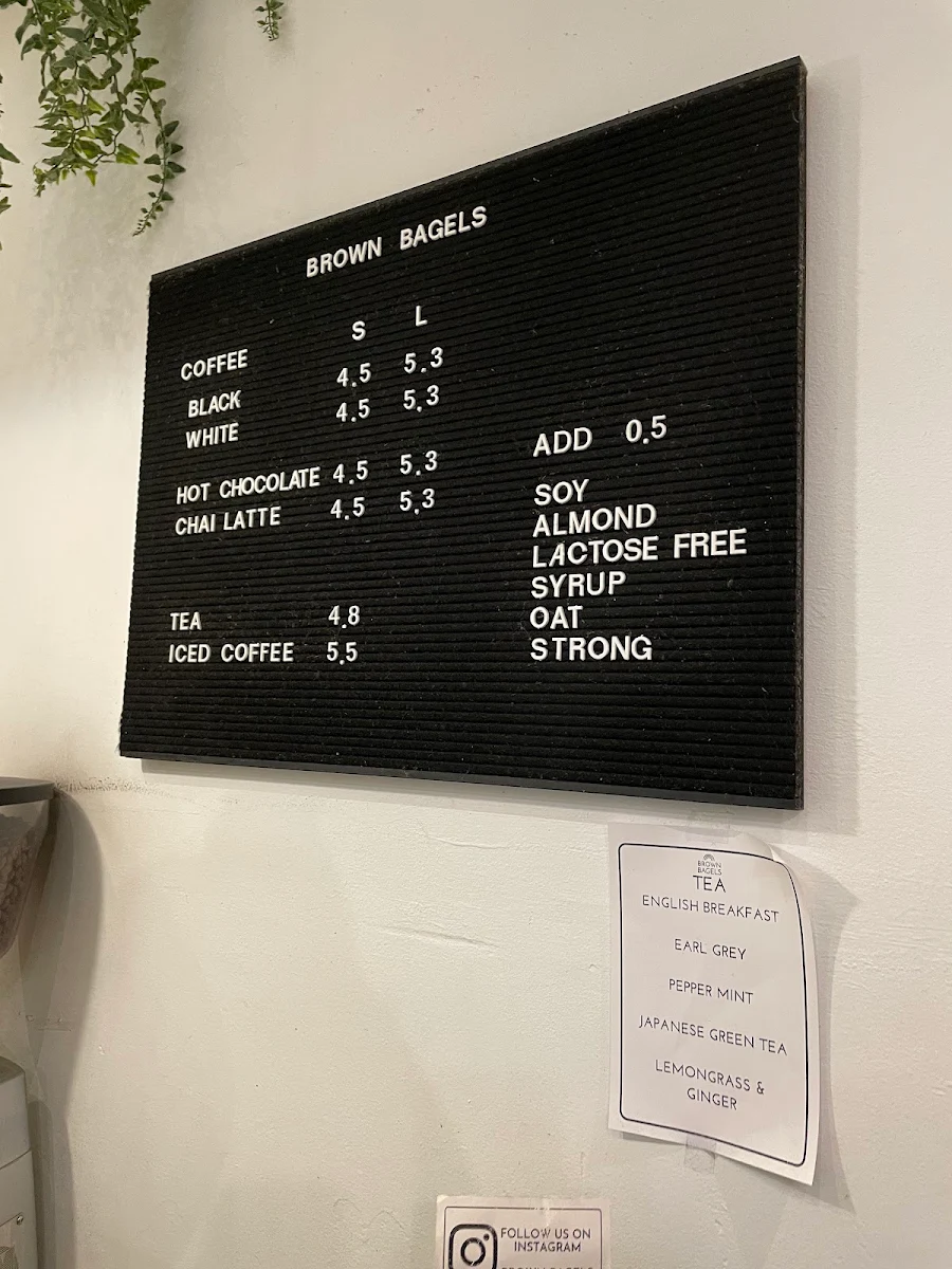 Menu, BROWN BAGELS