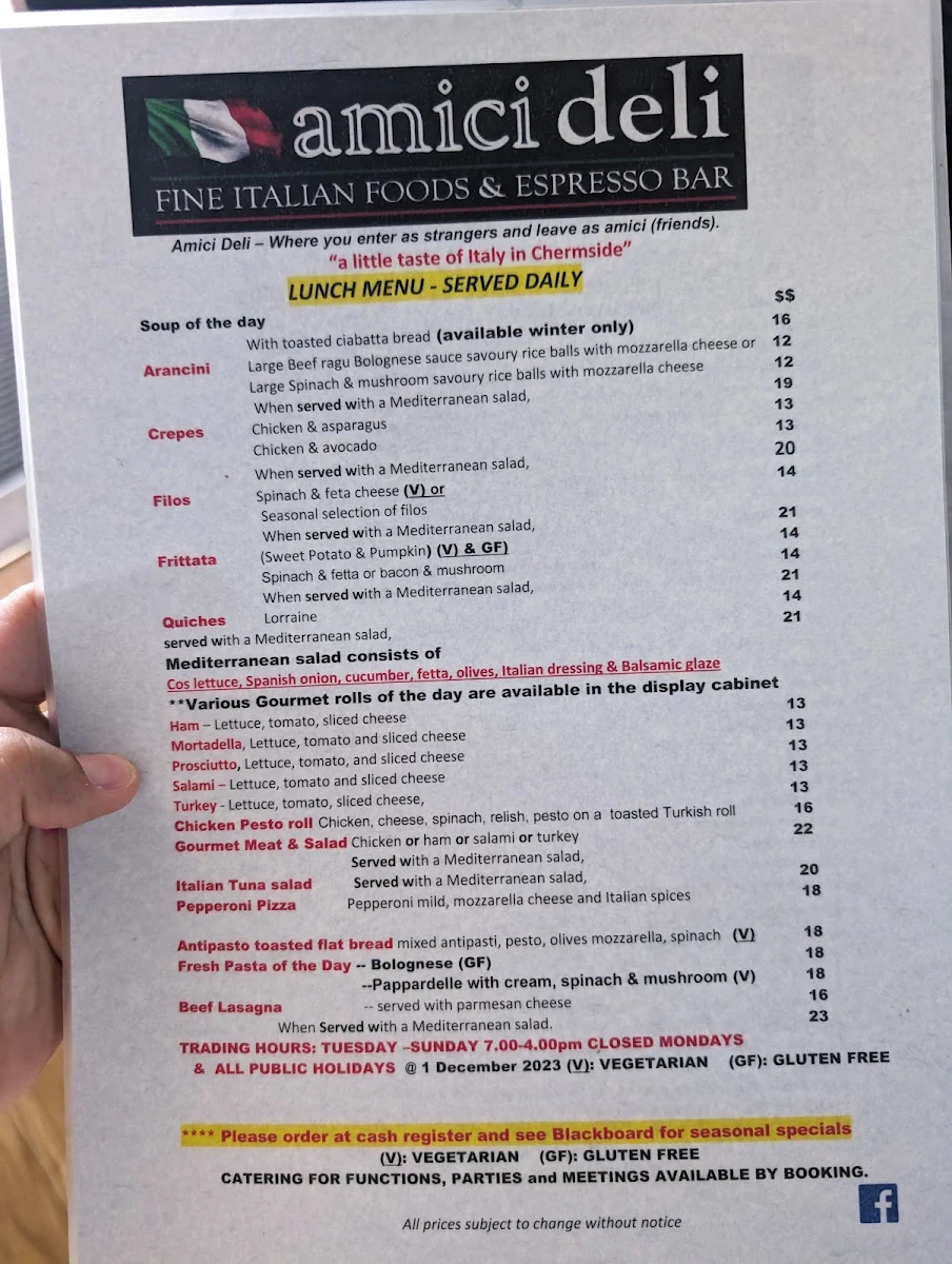 Menu, Amici Deli