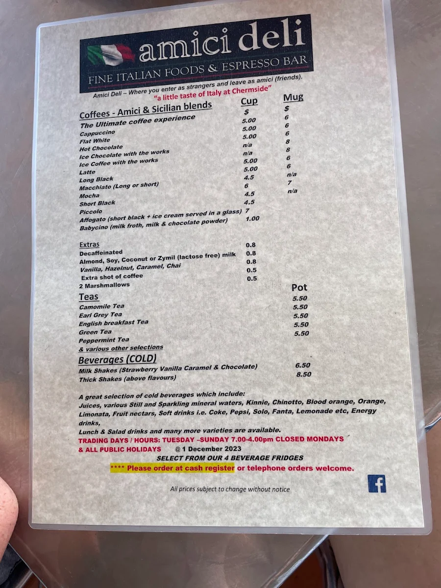 Menu, Amici Deli