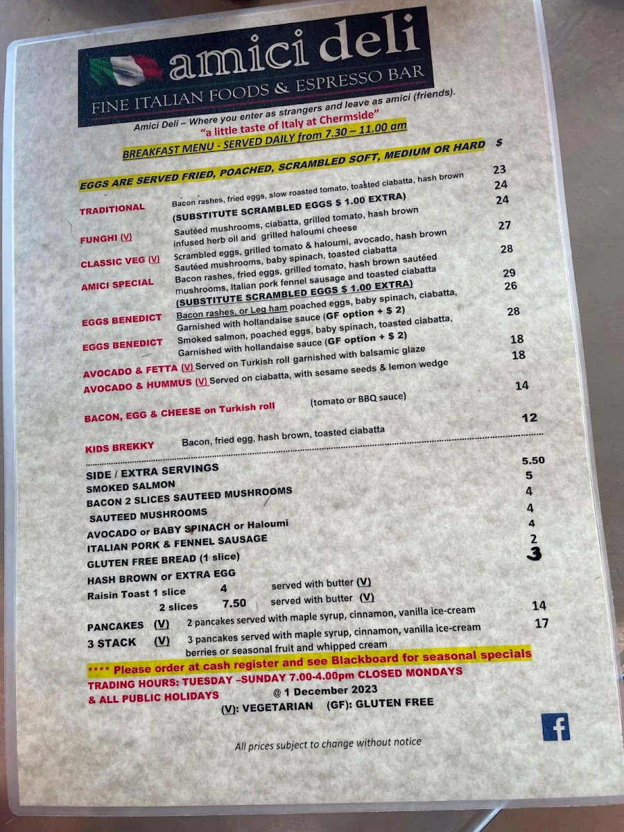 Menu, Amici Deli