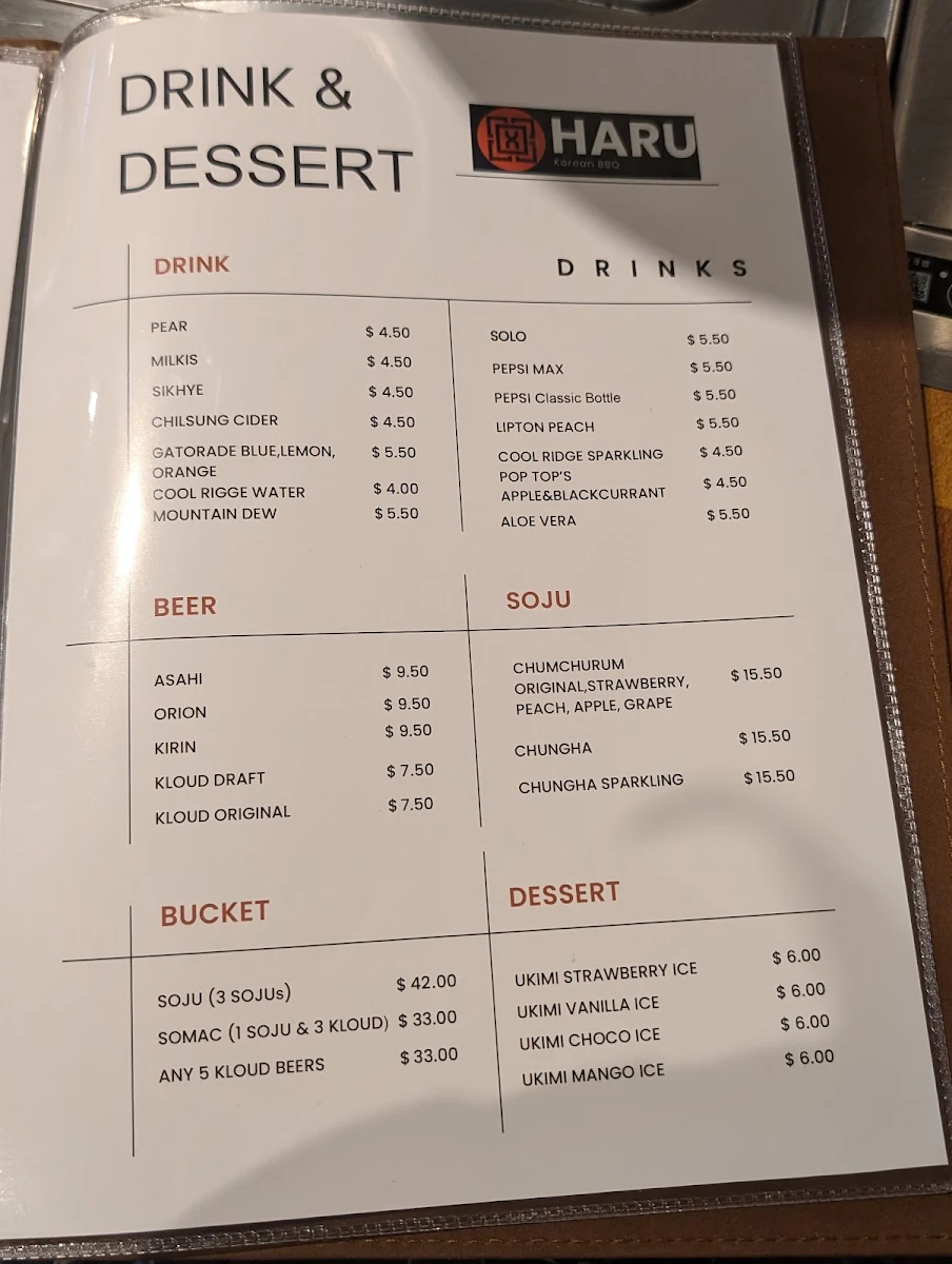 Menu, Haru Korean Charcoal BBQ