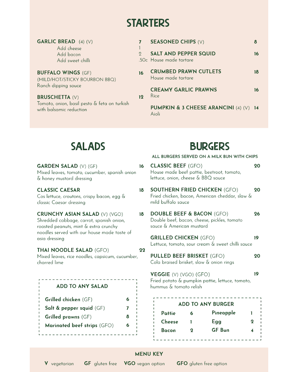 Menu, Central Hotel Stroud