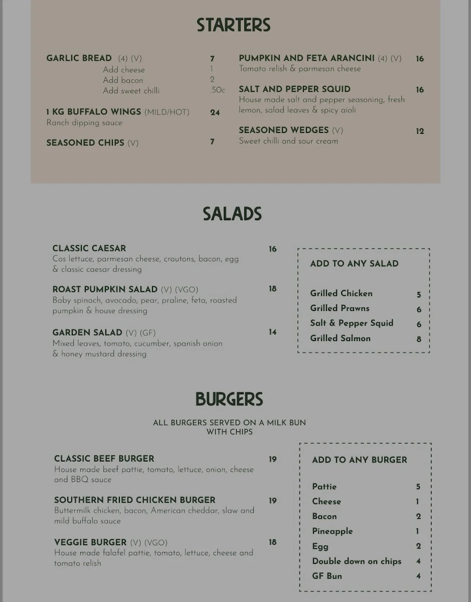 Menu, Central Hotel Stroud