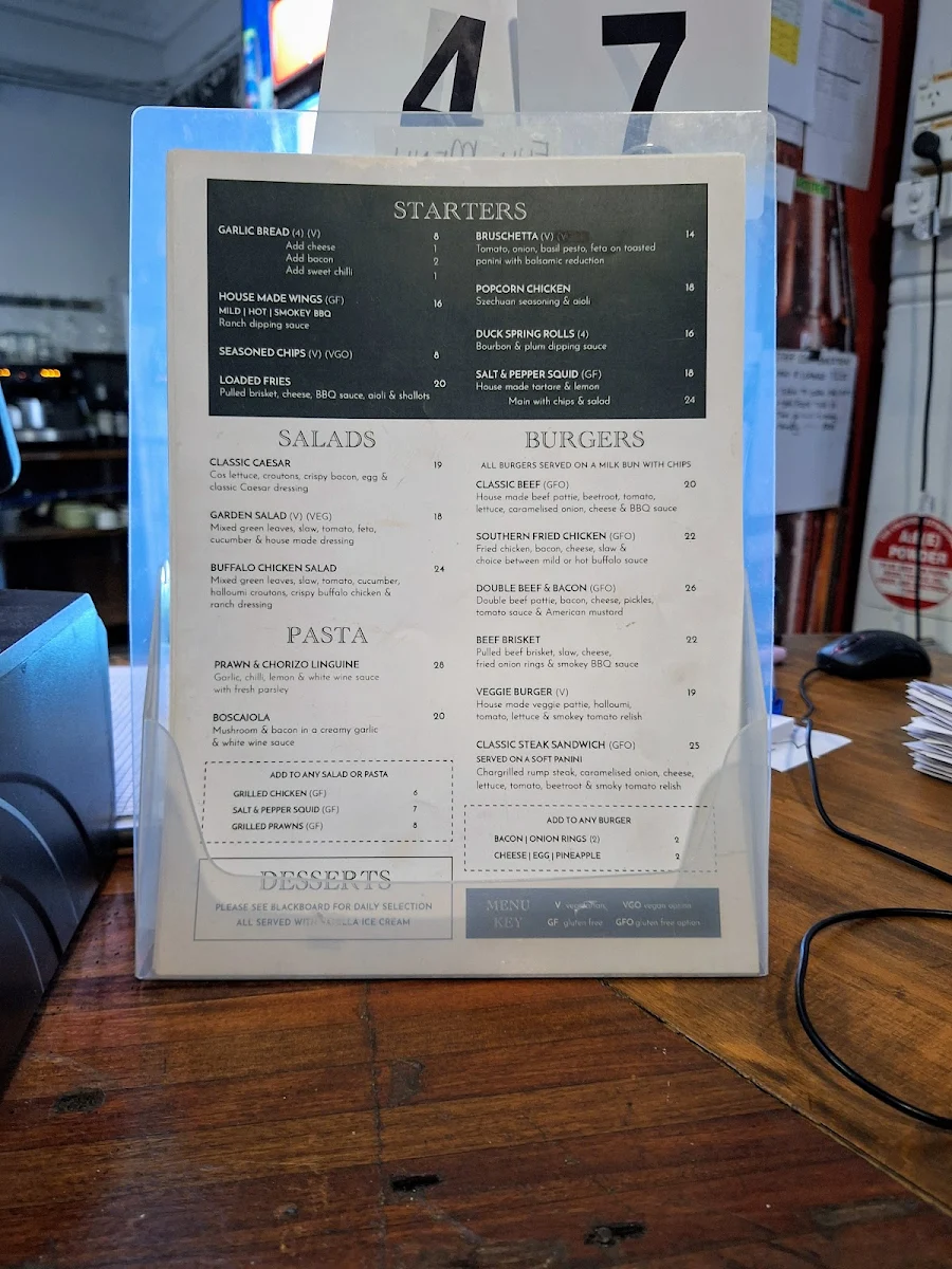 Menu, Central Hotel Stroud