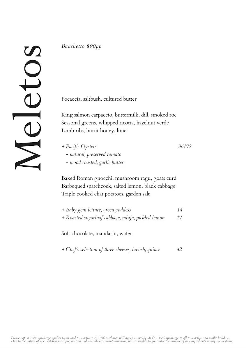 Menu, Meletos