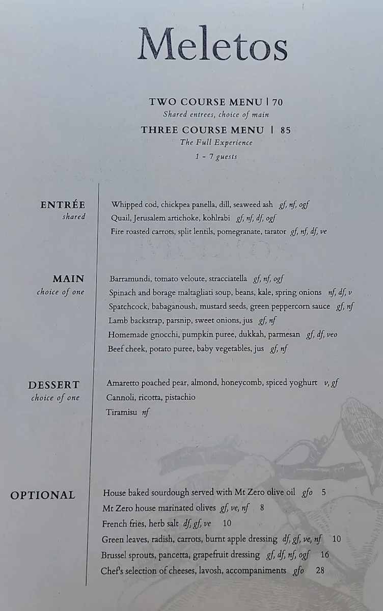 Menu, Meletos