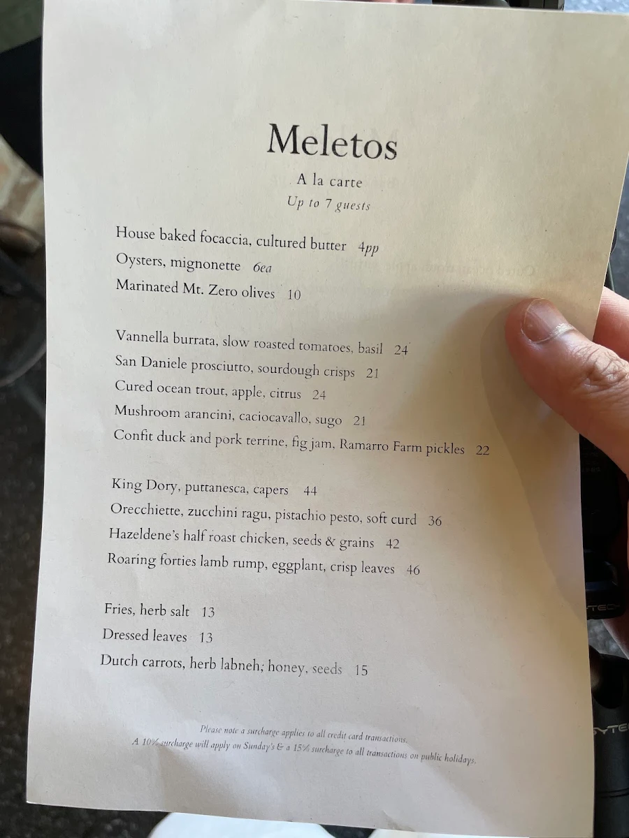 Menu, Meletos