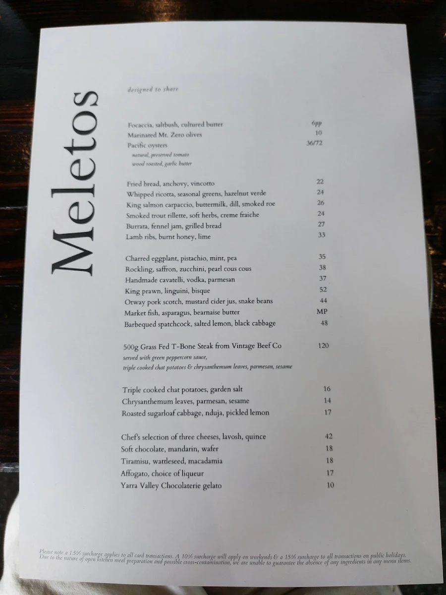 Menu, Meletos