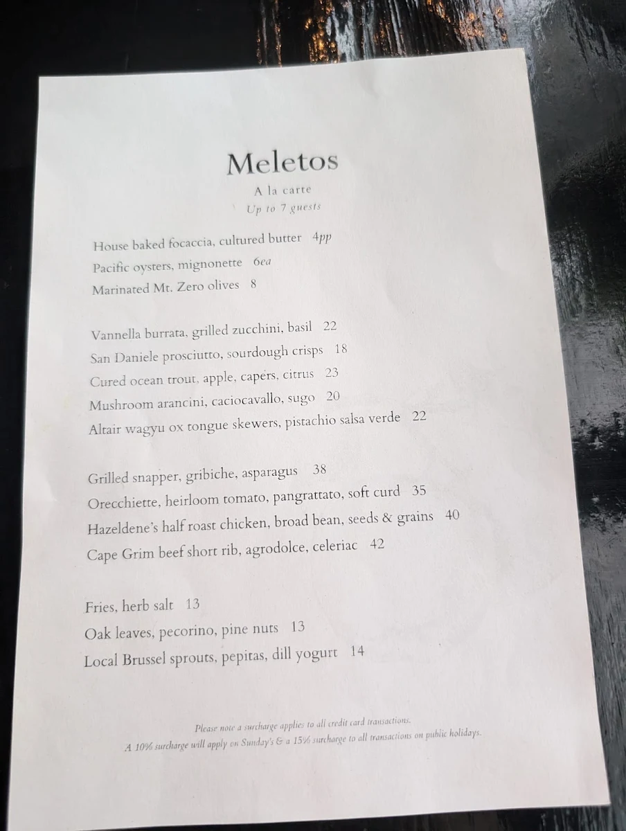 Menu, Meletos