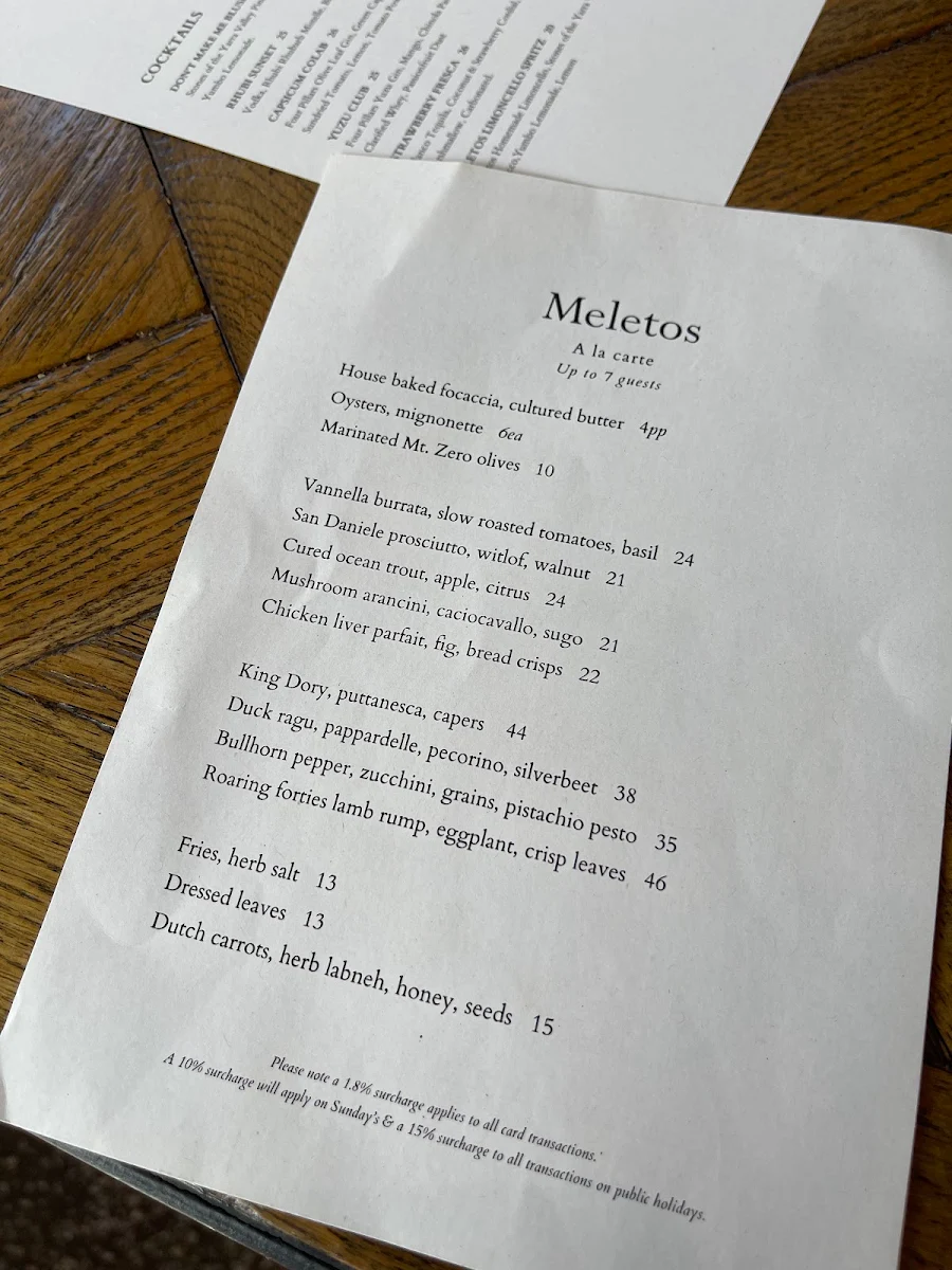 Menu, Meletos