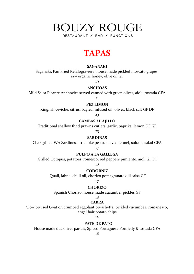 Menu, Bouzy Rouge