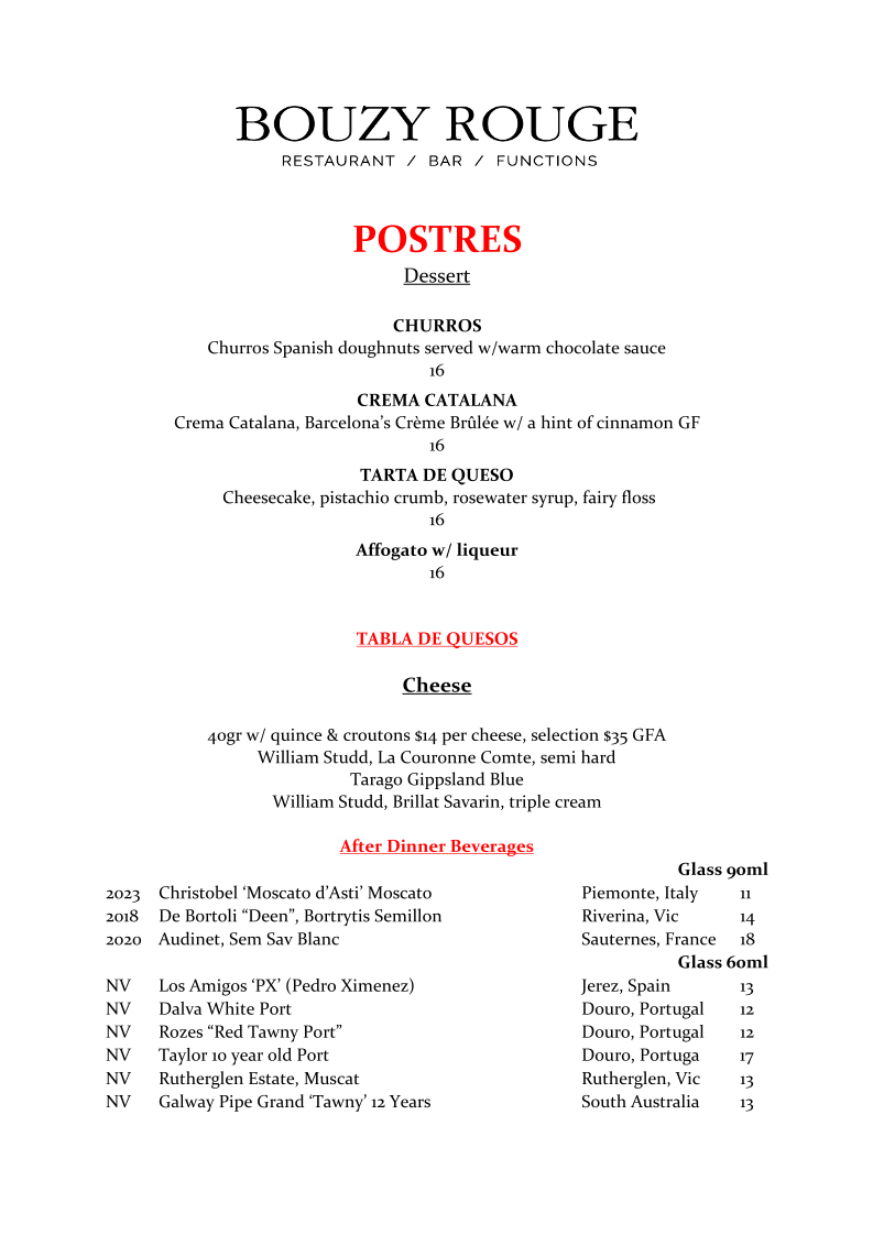 Menu, Bouzy Rouge