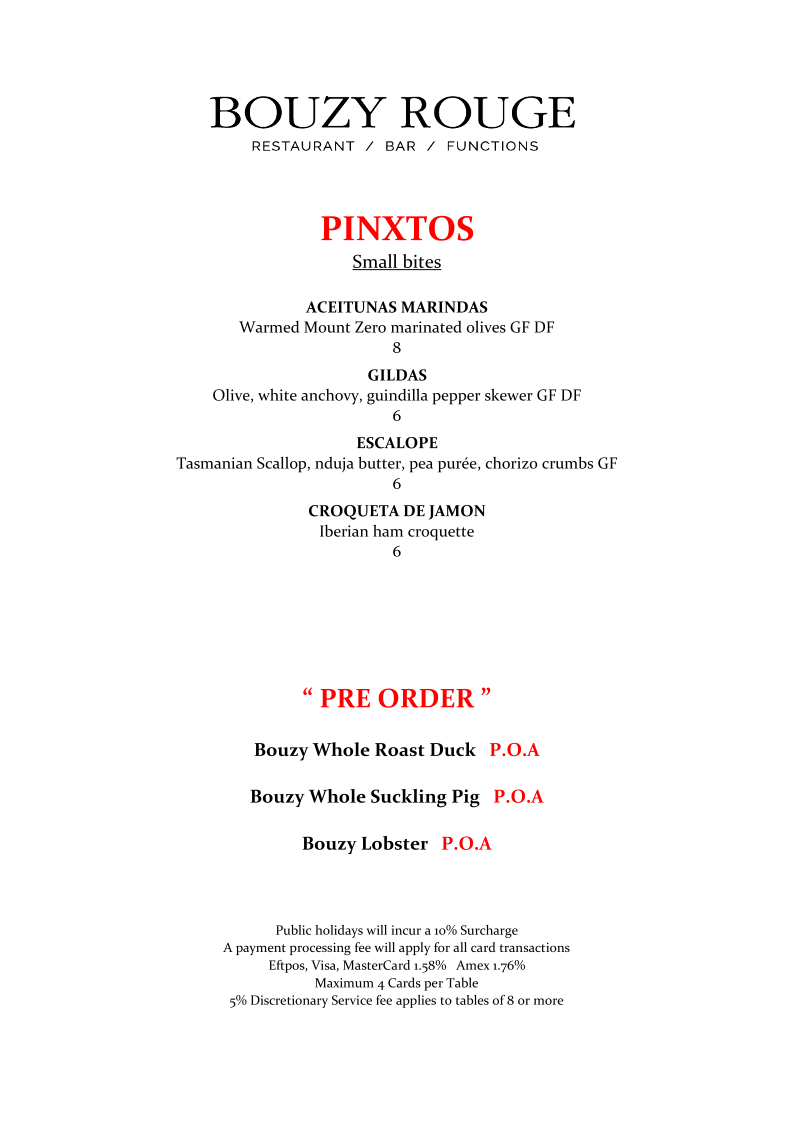 Menu, Bouzy Rouge