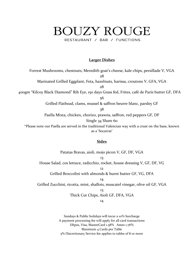 Menu, Bouzy Rouge